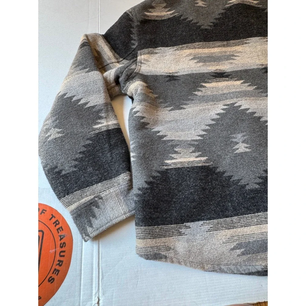 Jachs NY Mens Grey Southwestern Tribal Sherpa Lined Flannel Shirt Jacket M